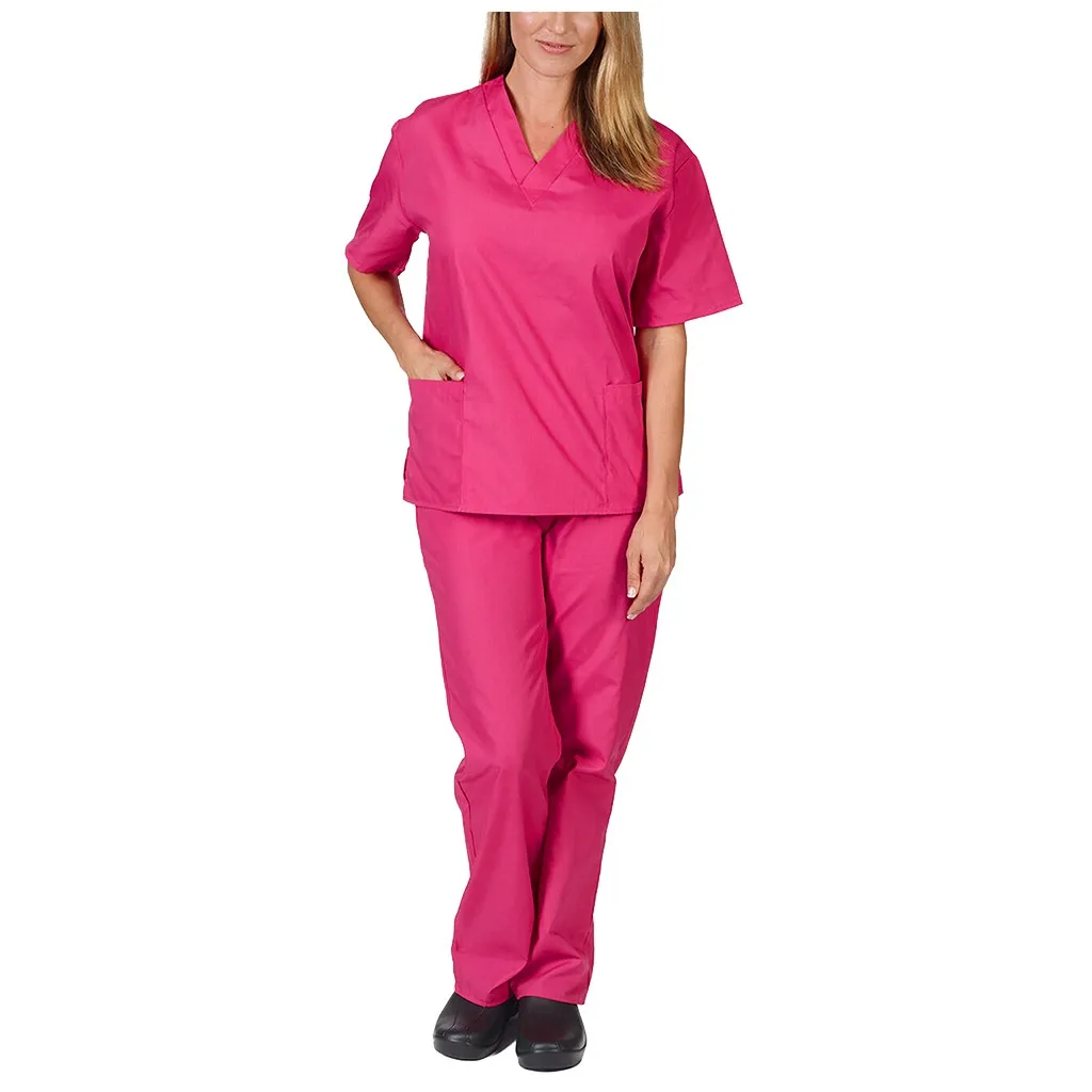 Pet Grooming Institution Scrubs Set Pink Spa Nurse Uniforms Unisex V-neck Work Clothes Medical Suits Clothes Scrubs Tops Pants