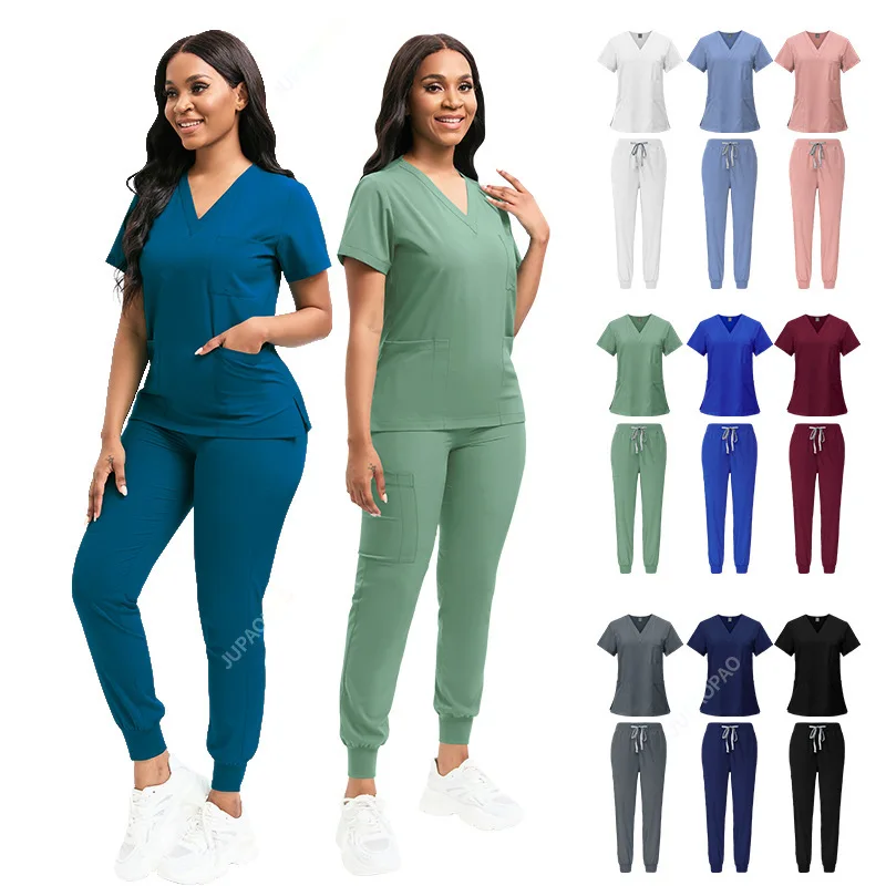 New Scrubs Set Medical Uniforms Stretch Scrub Tops With Pocket Pants Nurse Uniform Doctor Surgery Overalls Beauty Salon Workwear